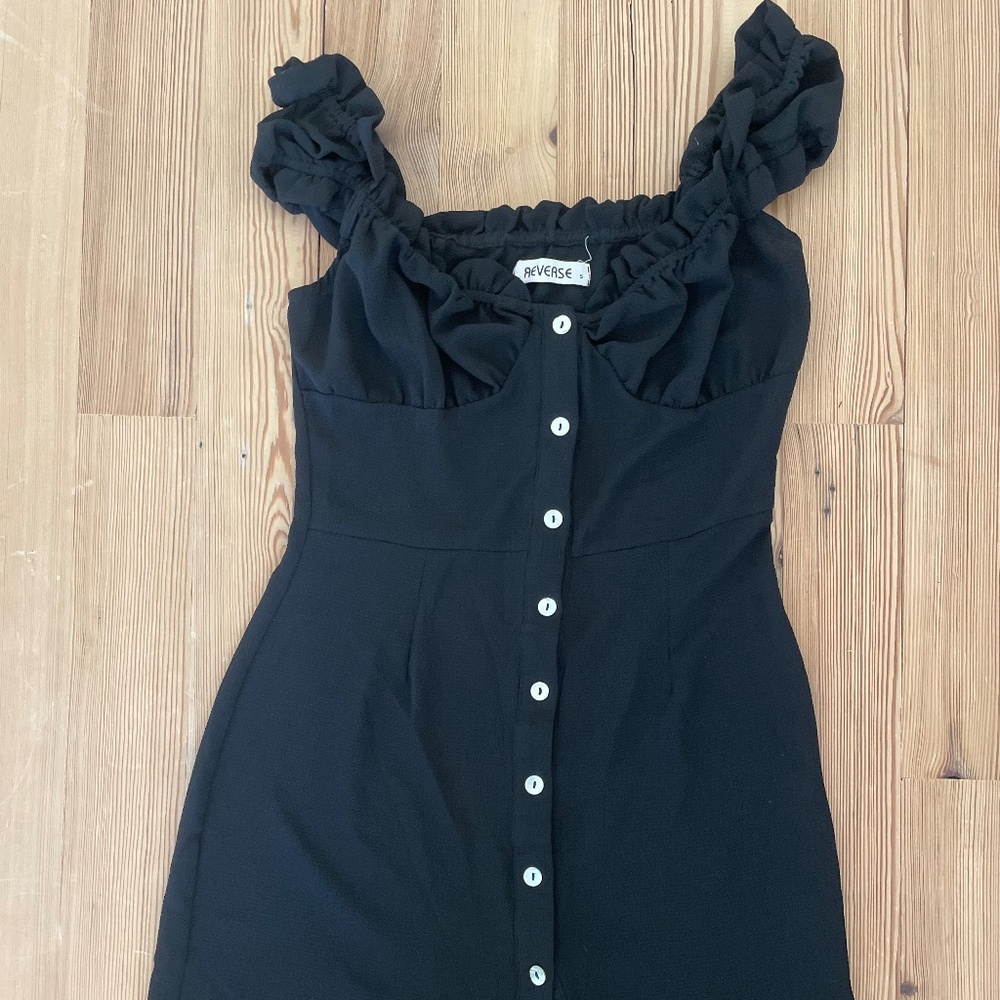Reverse Black Button Down Mini Dress - Small